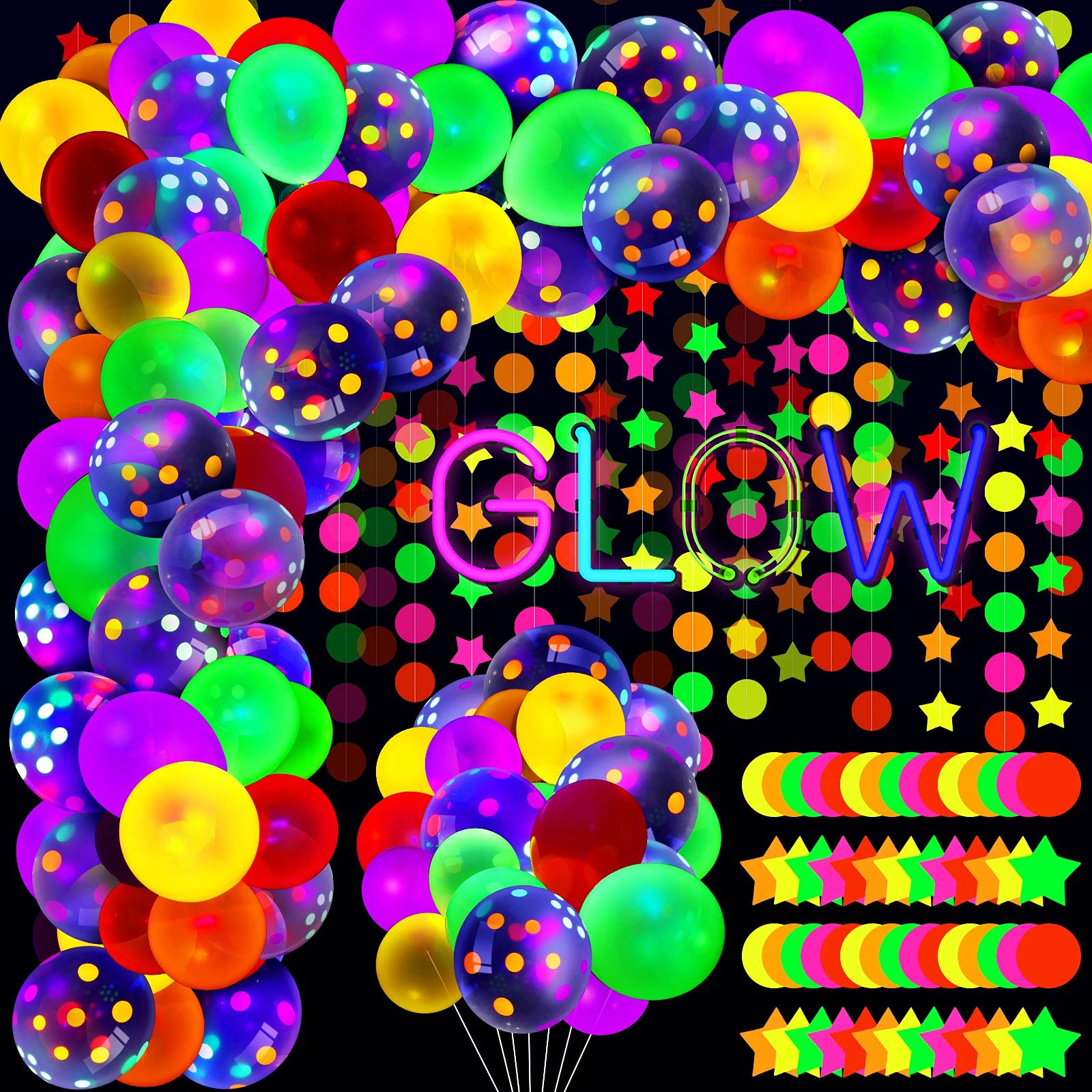 Sumind Halloween Neon Balloon Arch Kit 100 Pcs 53ft Glow Black Light Polka Dot