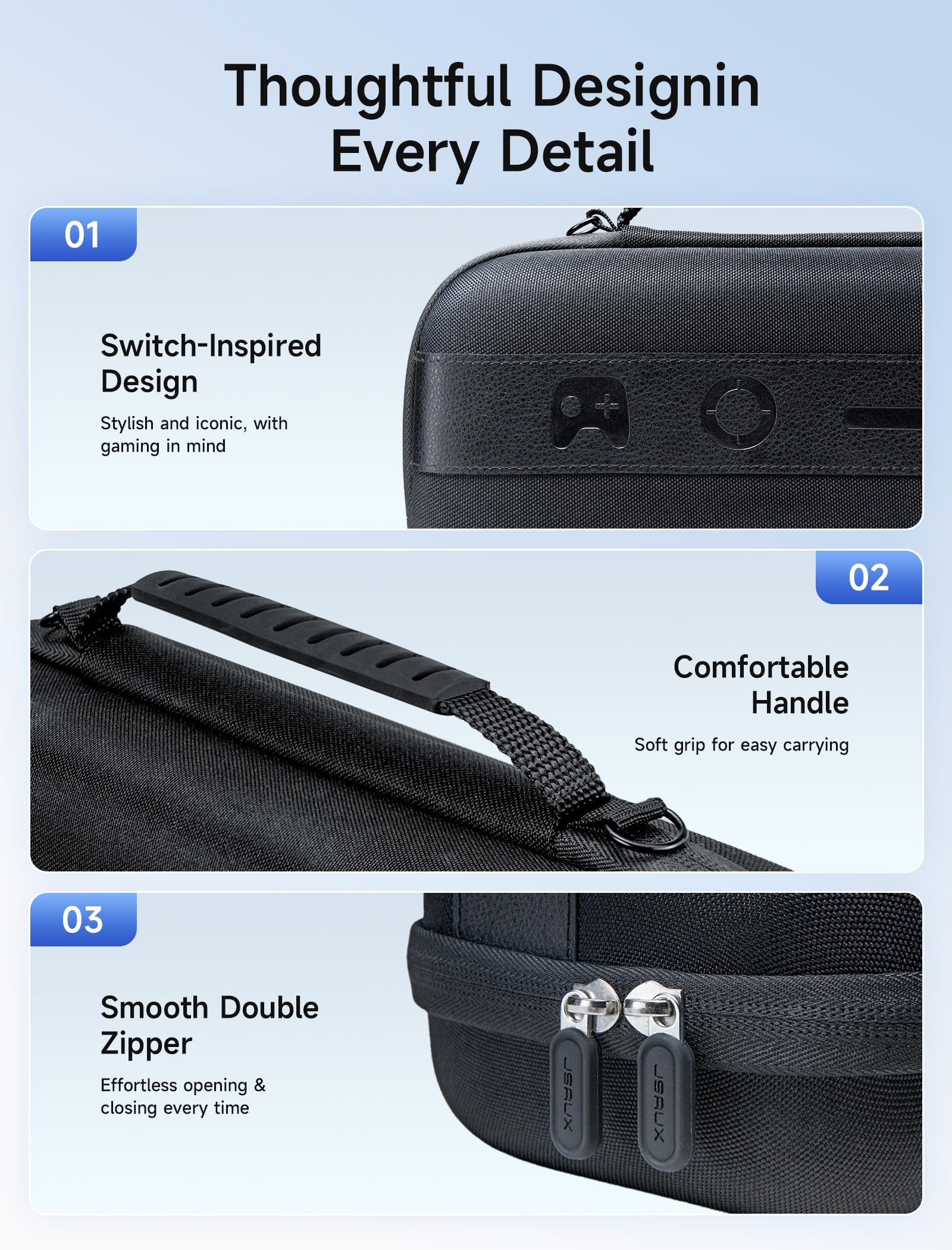 JSAUX Large Capacity Hard Shell Carrying Case Nintendo Switch 2, 20 Slots Black