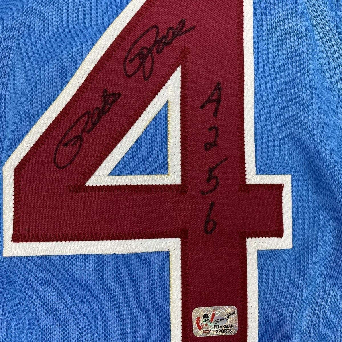 Framed Autographed/Signed Pete Rose 4256 35x39 Philadelphia Blue Baseball Jersey Athlete Hologram COA