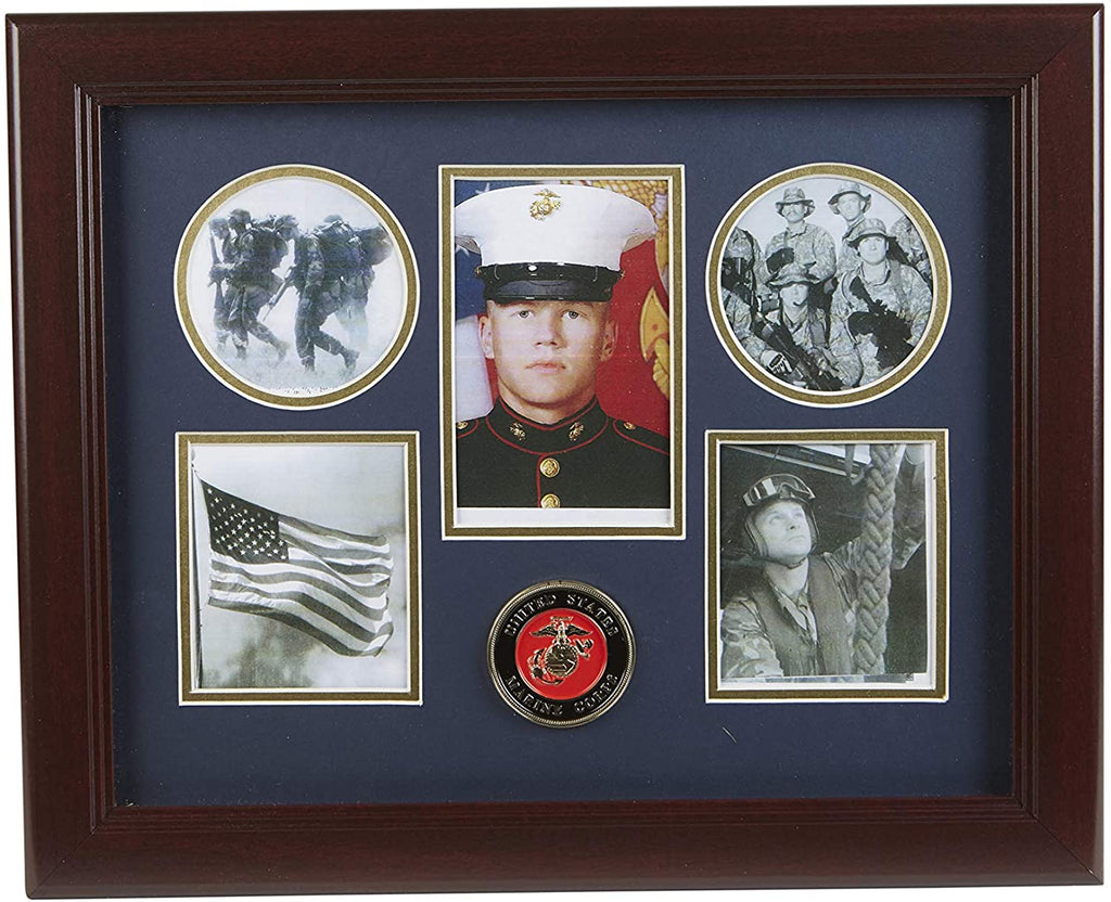 The Military Gift Store United States Marine Corps Medallion 5 Picture Collage Frame with Stars.