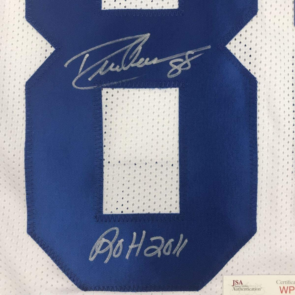 Framed Autographed/Signed Drew Pearson ROH 2011 35x39 Dallas White Football Jersey JSA COA