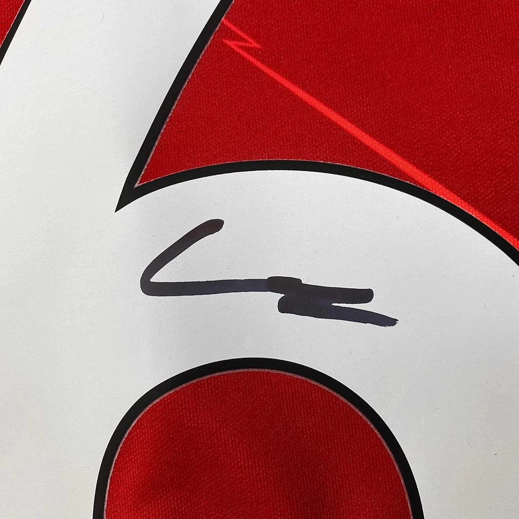 Framed Autographed/Signed Harvey Elliott 35x39 Liverpool Red Soccer Jersey Beckett BAS COA