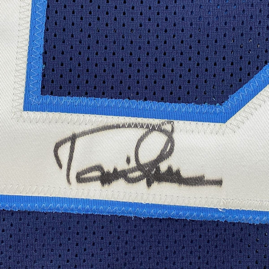 Framed Autographed/Signed Derrick Henry 35x39 Tennessee Dark Blue Football Jersey Beckett BAS COA