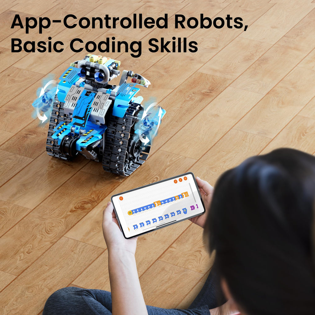 Sillbird Robot Building Kit 488 Pieces 5in1 STEM Toy Remote Control Blue.