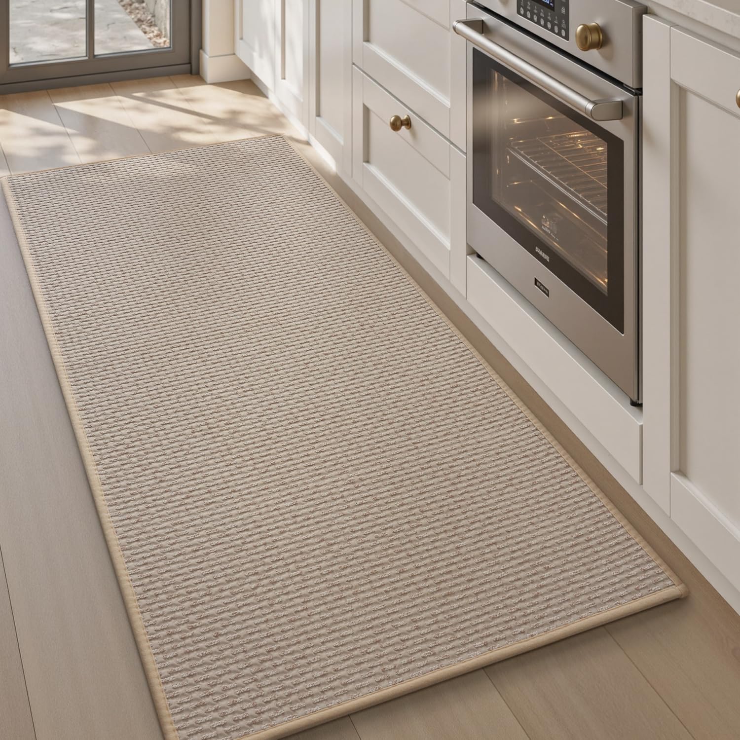 AMOAMI Kitchen Mat Rug Non Slip Machine Washable 20x47 Light Tan