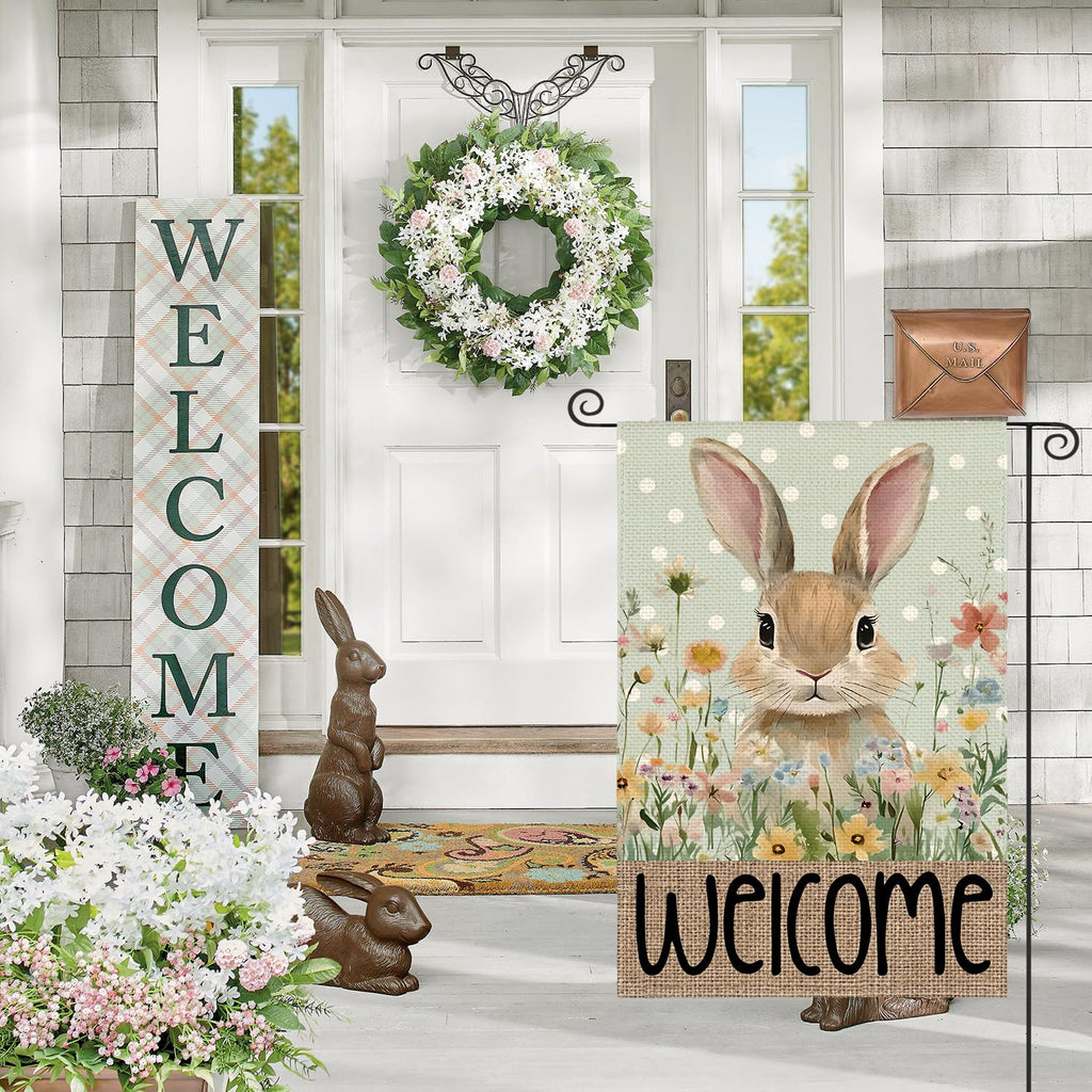 AVOIN colorlife Easter Bunny Garden Flag 12x18 Inch Blue Double Sided