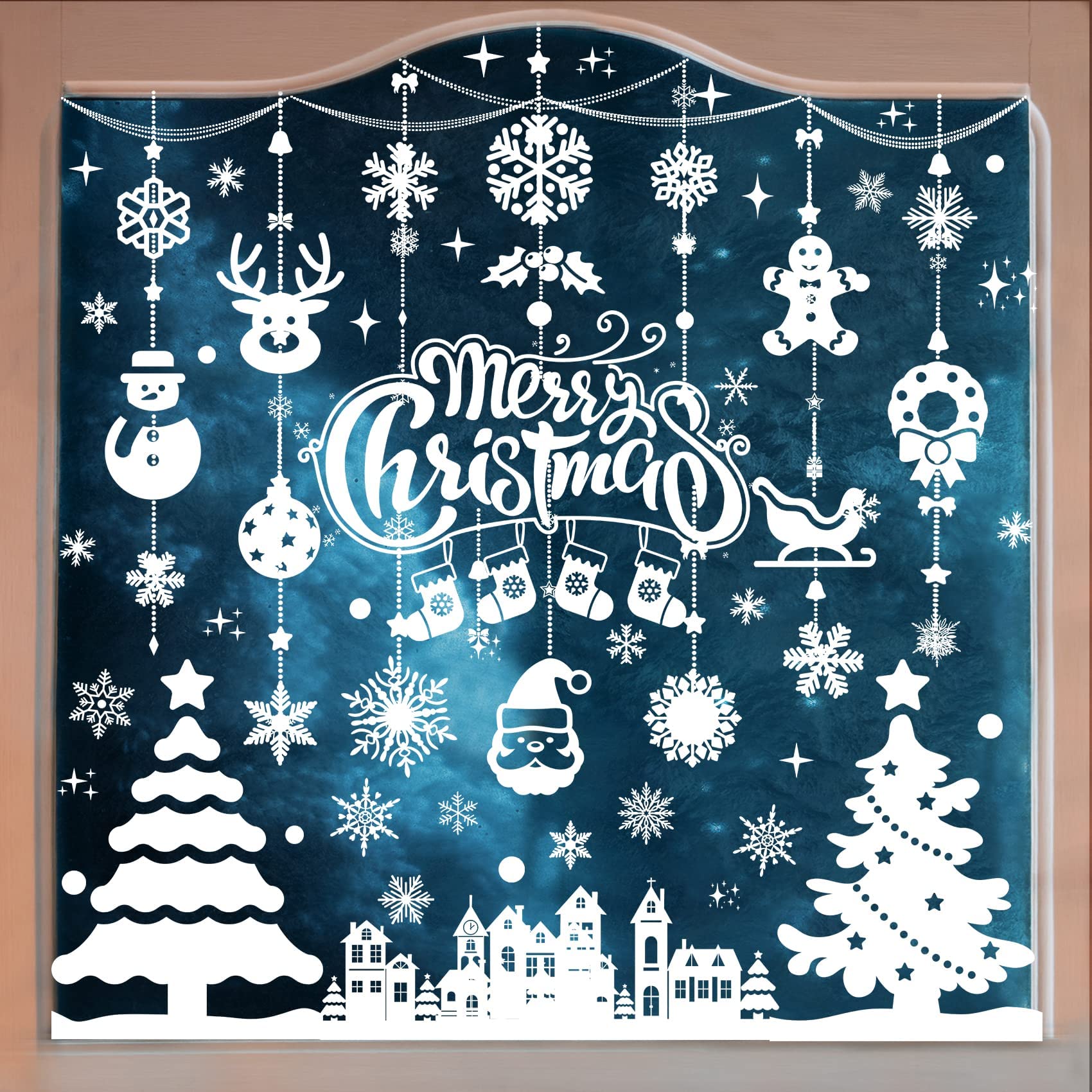 MISS FANTASY Christmas Window Clings 10 Sheets White Snow Scene Decorations