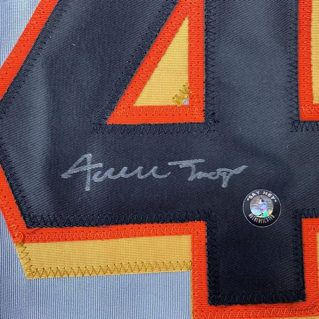 Framed Autographed/Signed Willie Mays 35x39 San Francisco Grey Baseball Jersey Say Hey Hologram COA