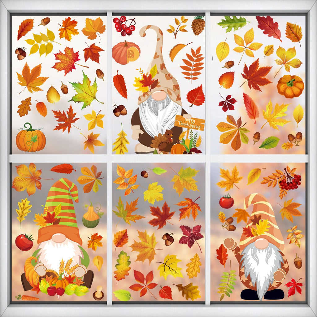 Pedel Fall Gnome Window Clings 93Pcs Thanksgiving Autumn Leaves Decals