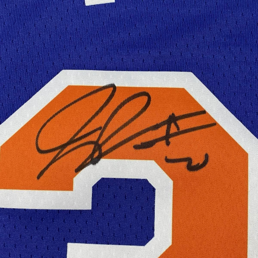 Framed Autographed/Signed Julius Randle 35x39 New York Knicks Blue Basketball Jersey Fanatics COA #2