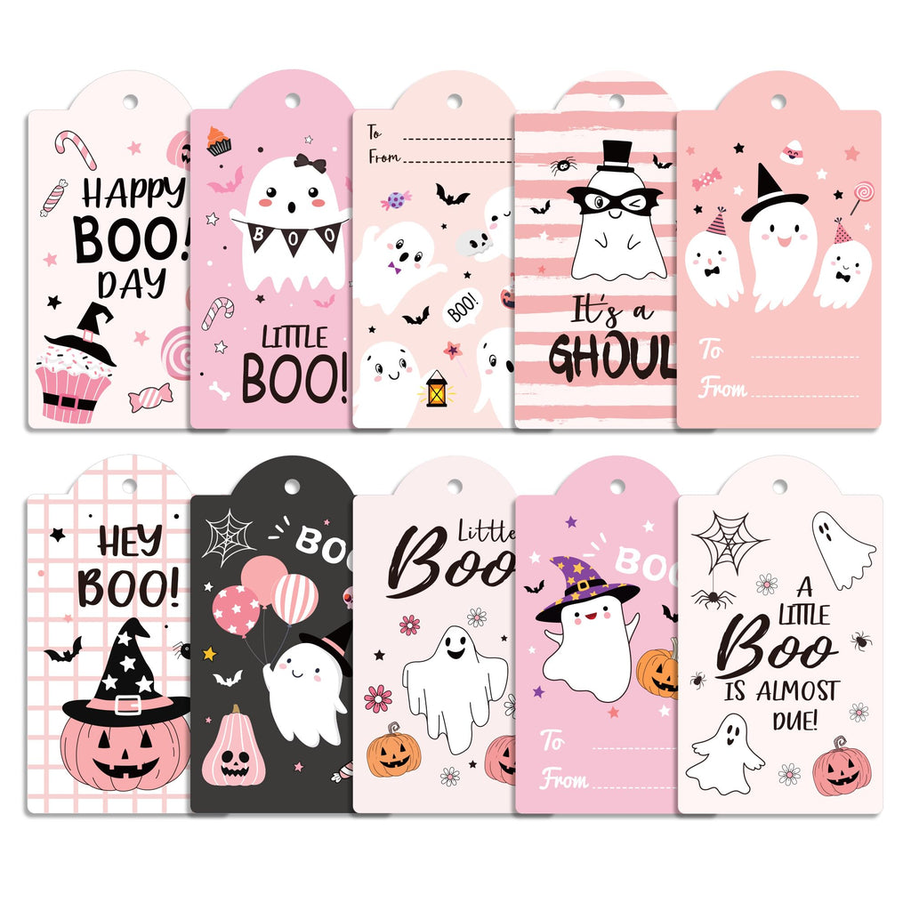 MOZUI Halloween Thank You Tags 60pcs Pink Black Ghost Pumpkin Kraft Paper