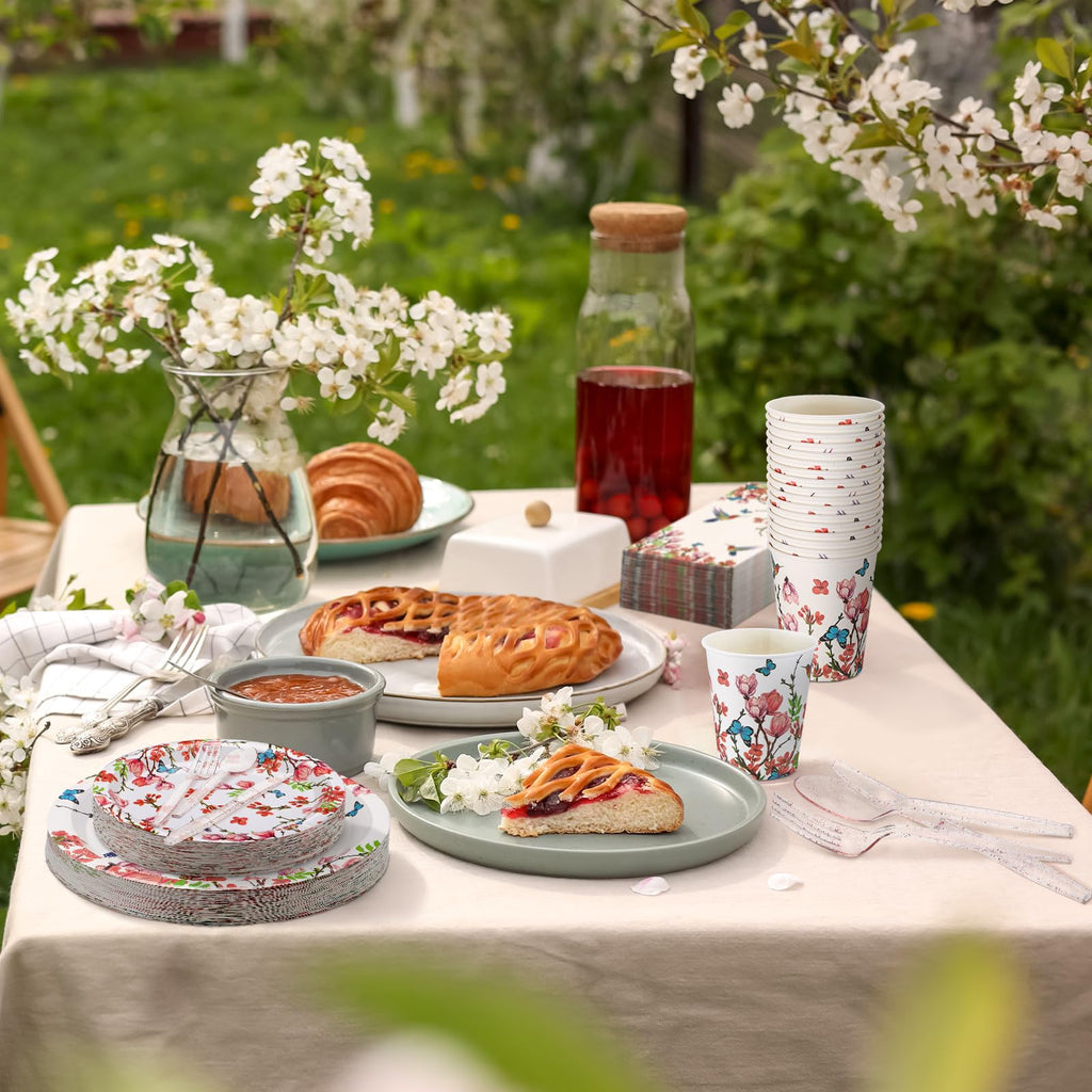 Sinmoe 400 Pcs Spring Plates Napkins Disposable Dinnerware Set Multicolor Bird