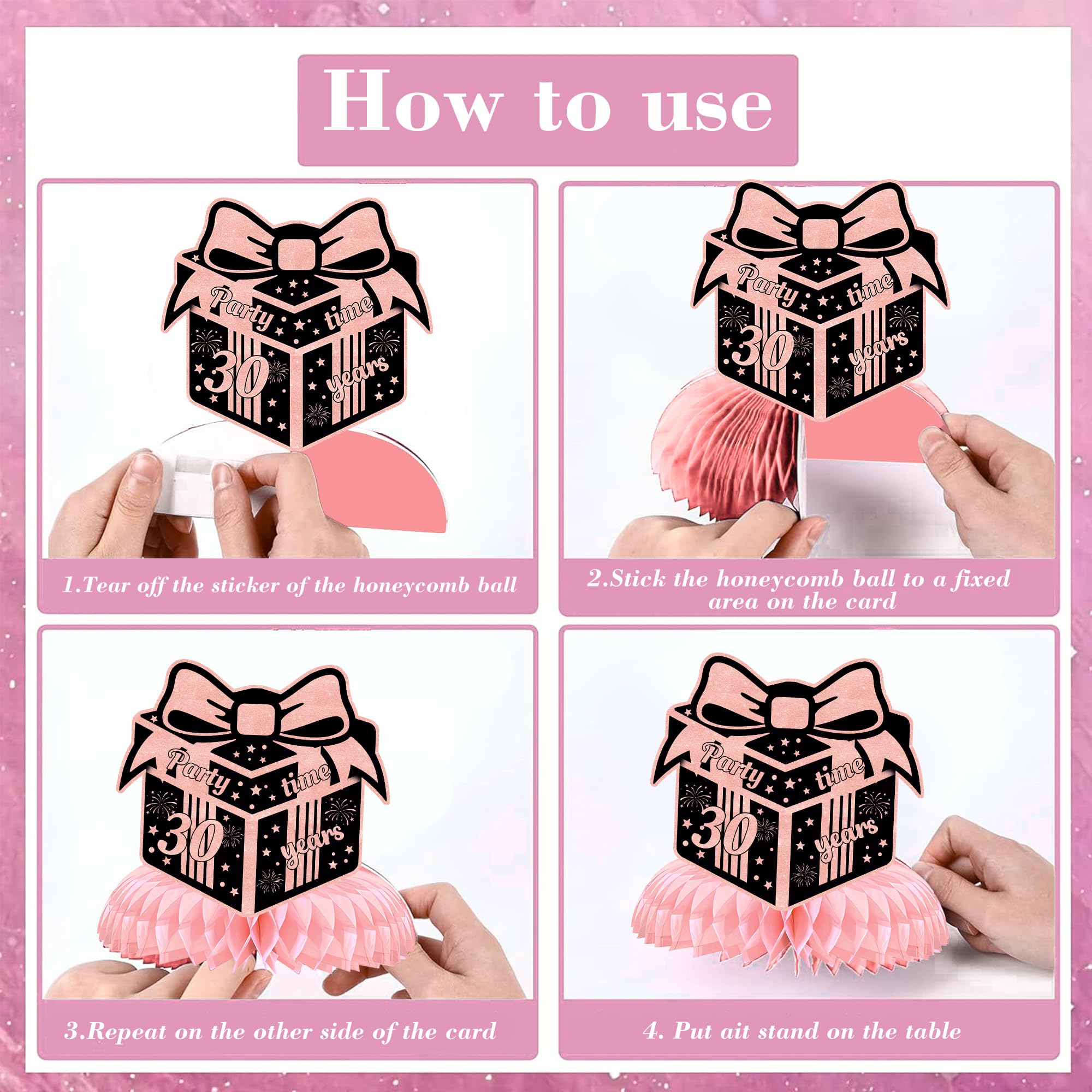 ITHKIRHO 30th Birthday Honeycomb Centerpieces Rose Gold 10 Pcs Decorations