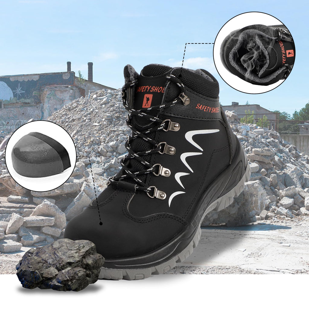 ESTAMICO Steel Toe Waterproof Work Boots Men Black Size 7.5