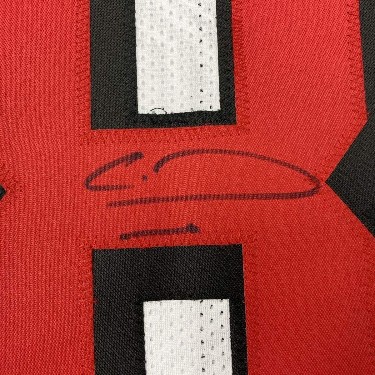 Framed Autographed/Signed Calvin Ridley 35x39 Atlanta White Football Jersey Beckett BAS COA