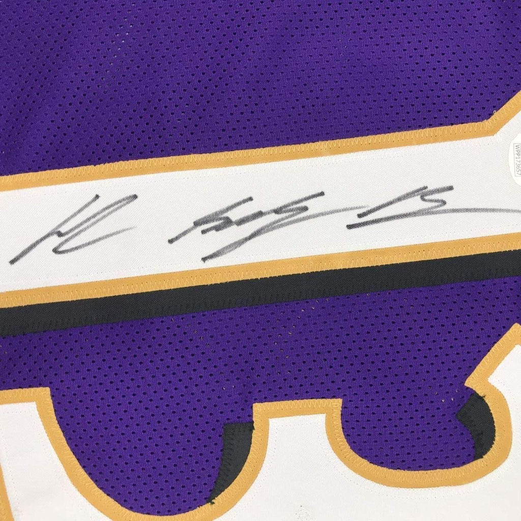 Framed Autographed/Signed John Brown 35x39 Baltimore Purple Football Jersey JSA COA