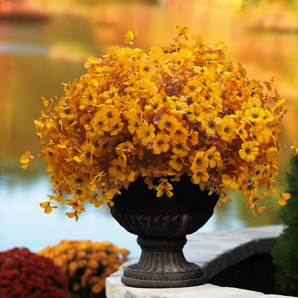 Grunyia 16 Bundles Artificial Fall Mums UV Resistant Silk Plants 13.5in Yellow