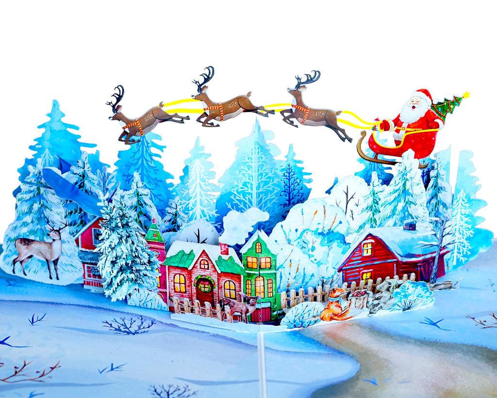 PQ Bees Winter Town Merry Christmas 3D Pop Up Cards w Envelope