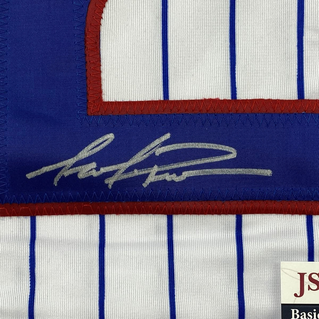 Framed Autographed/Signed Mark Prior 35x39 Chicago Pinstripe Baseball Jersey JSA COA