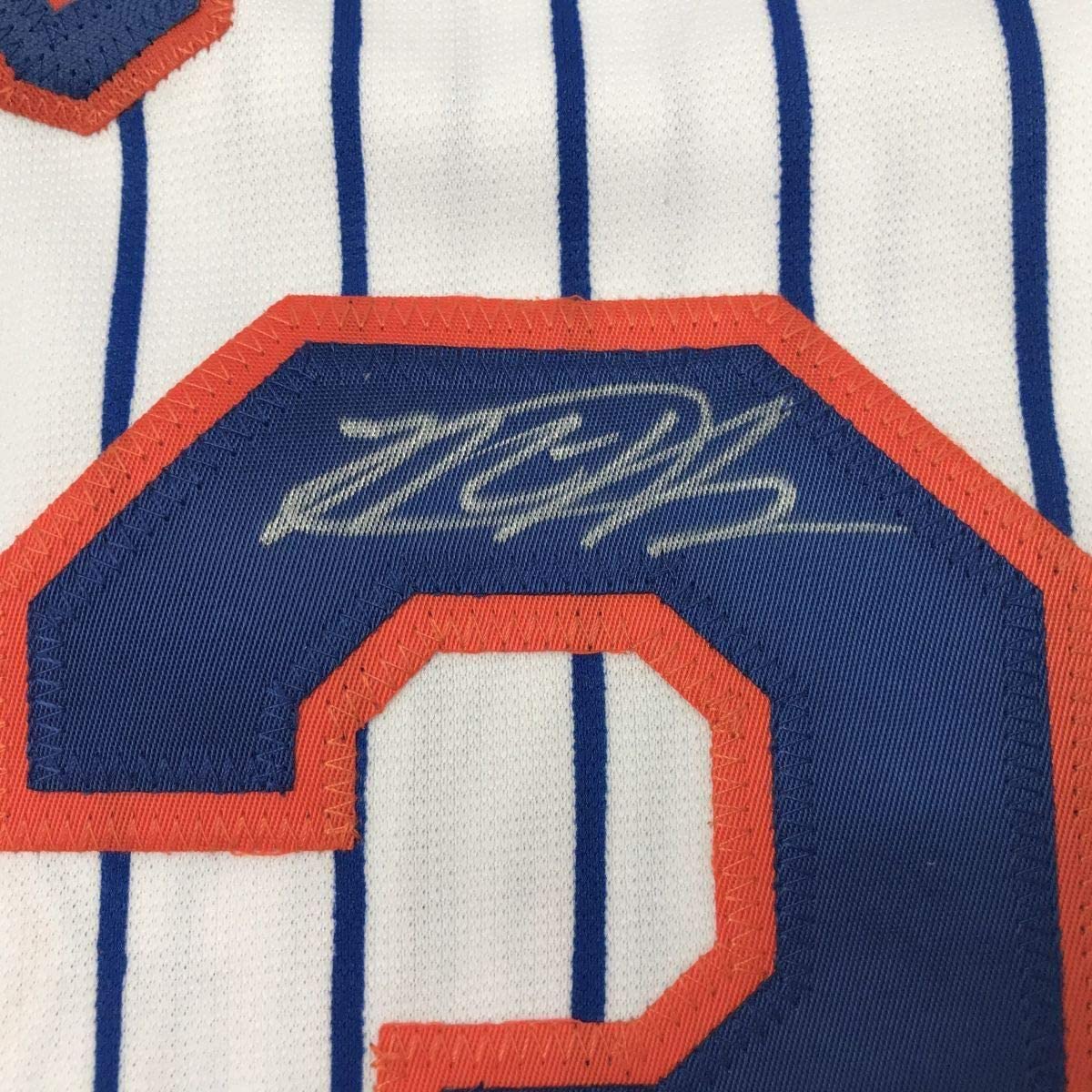 Framed Autographed/Signed Michael Conforto 35x39 New York NY Pinstripe Baseball Jersey JSA COA