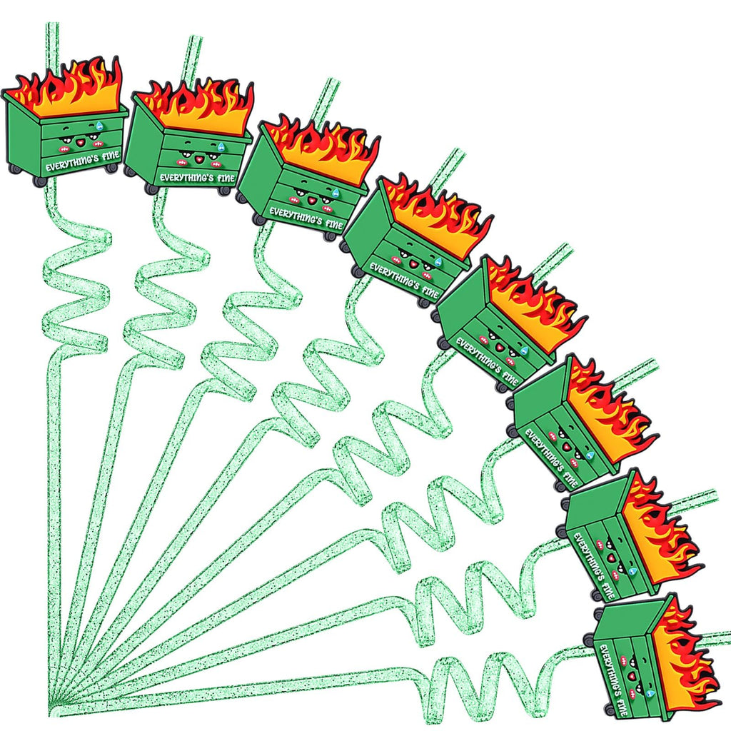 Potchen 12 Pcs Green Glitter Spiral Reusable Plastic Drinking Straws