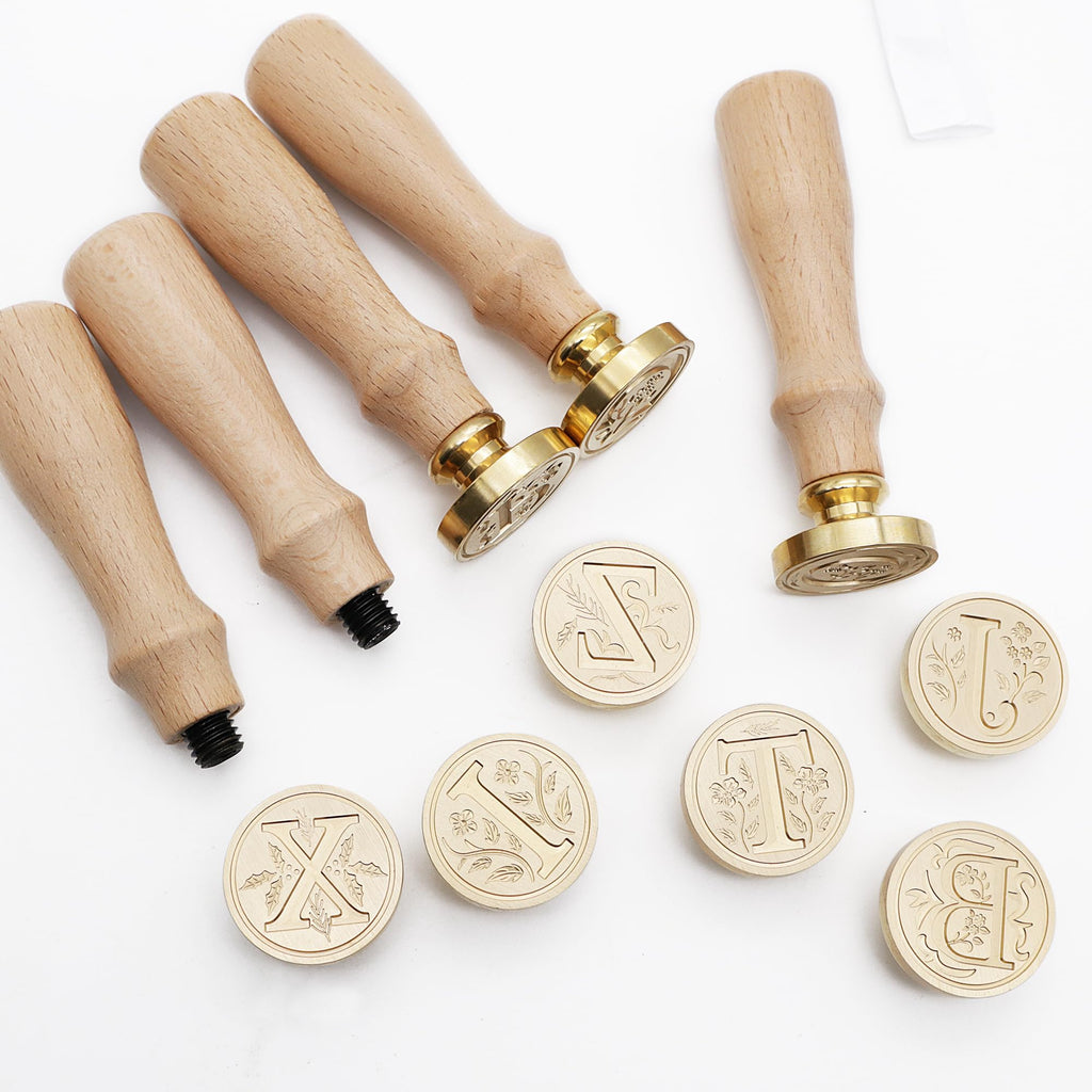 Alphabet Brass Wax Seal Stamps with Detachable Wood Handles for Invitations