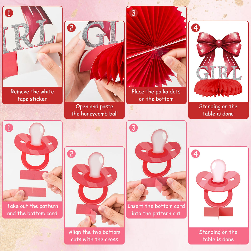 ArowlWesh Red Bow Baby Shower Honeycomb Centerpiece Table Decoration