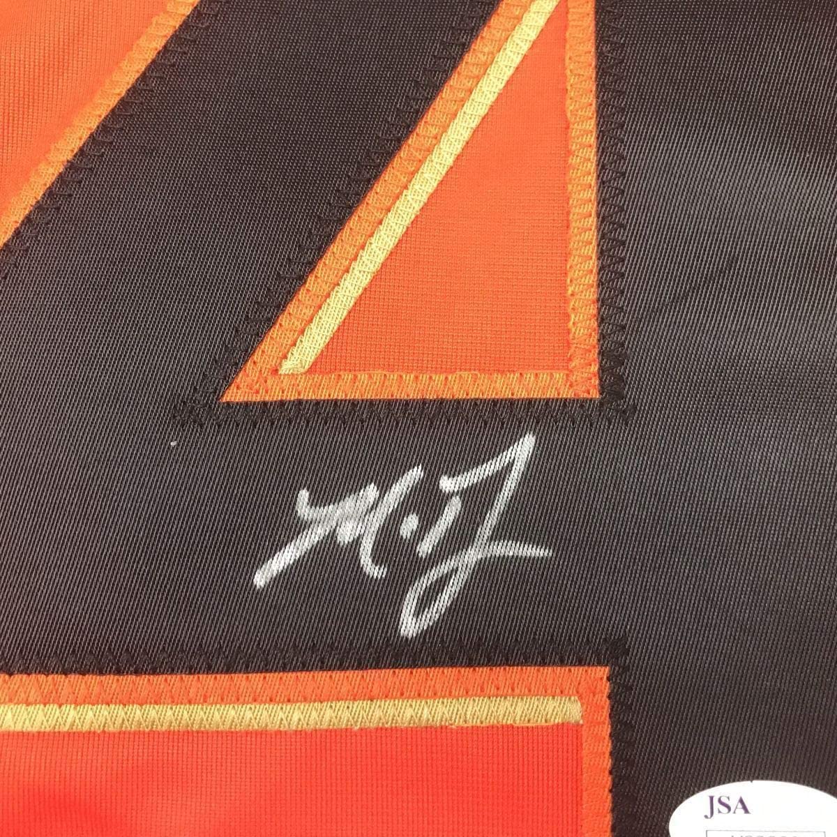 Framed Autographed/Signed Madison Bumgarner 35x39 San Francisco Orange Baseball Jersey JSA COA