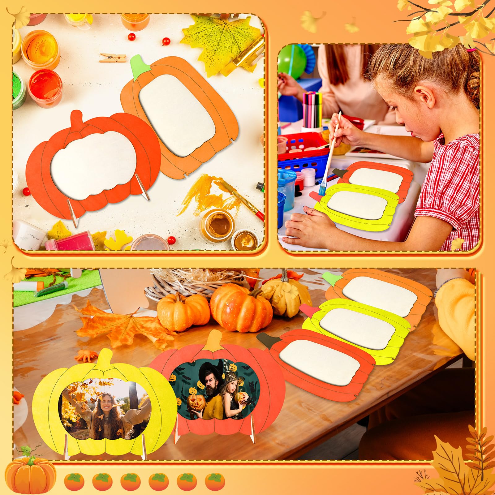 Geelin 6 Pack Wooden Pumpkin Picture Frames Unfinished 5.5x7.48in Fall Decor