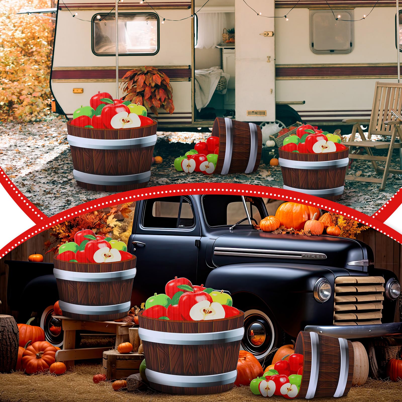 Beeveer Fall Thanksgiving Harvest Apple Orchard Cardboard Cutouts 20-26" Set