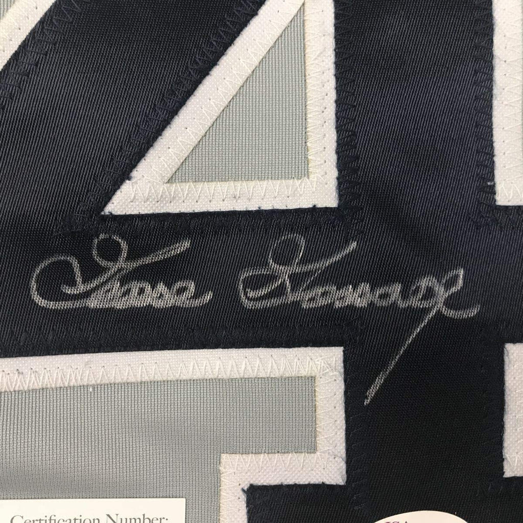 Framed Autographed/Signed Goose Gossage 35x39 New York Grey Baseball Jersey JSA COA
