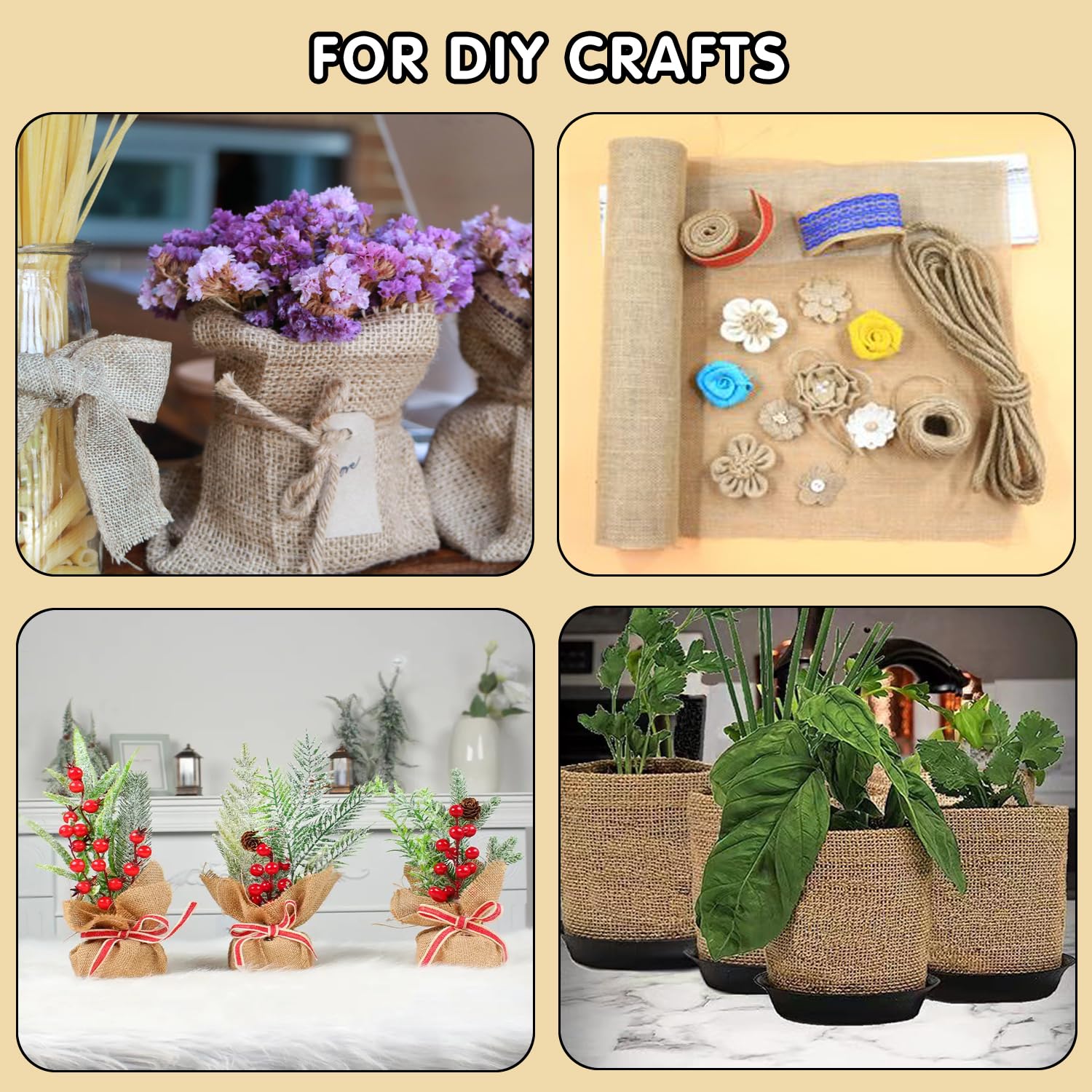 Medoore Natural Burlap Tree Protector Wraps 7.8"x9.8' 4 Rolls Jute