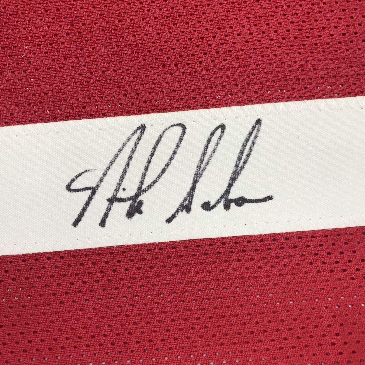 Framed Autographed/Signed Nick Saban 35x39 Alabama Red College Football Jersey Beckett BAS COA