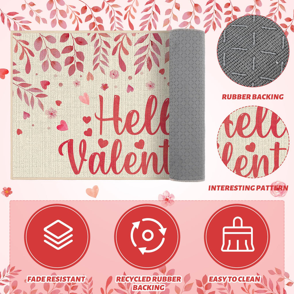 Pickmesh Valentine Kitchen Mats 2 Pc Non-Slip Love Heart Pink 17x29 & 17x47