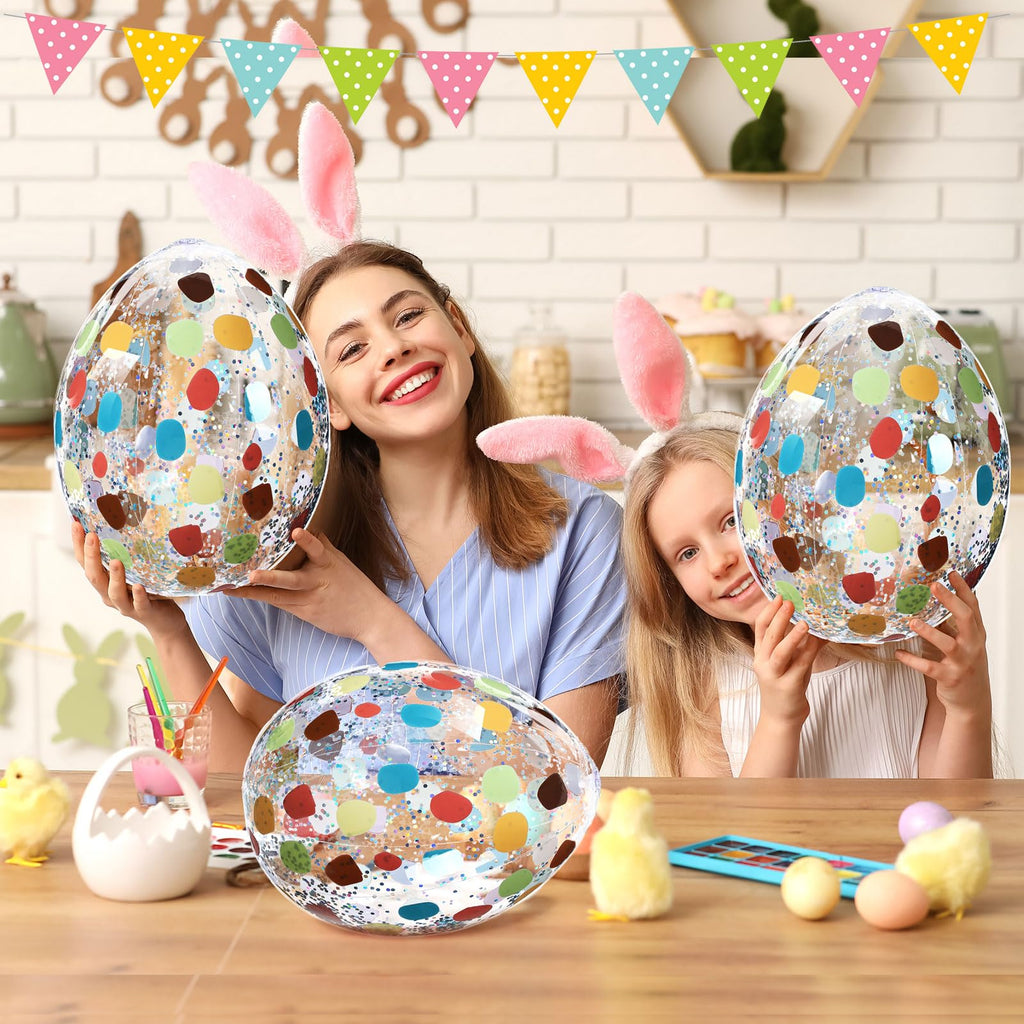 Jetec 12 Pcs Inflatable Easter Eggs 16in Large Glitter PVC Decorations Silver