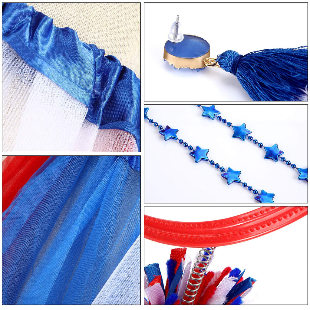 Hicarer 80s Women Tutu Set Pom Pom Headband Necklaces Earrings Red Blue White M