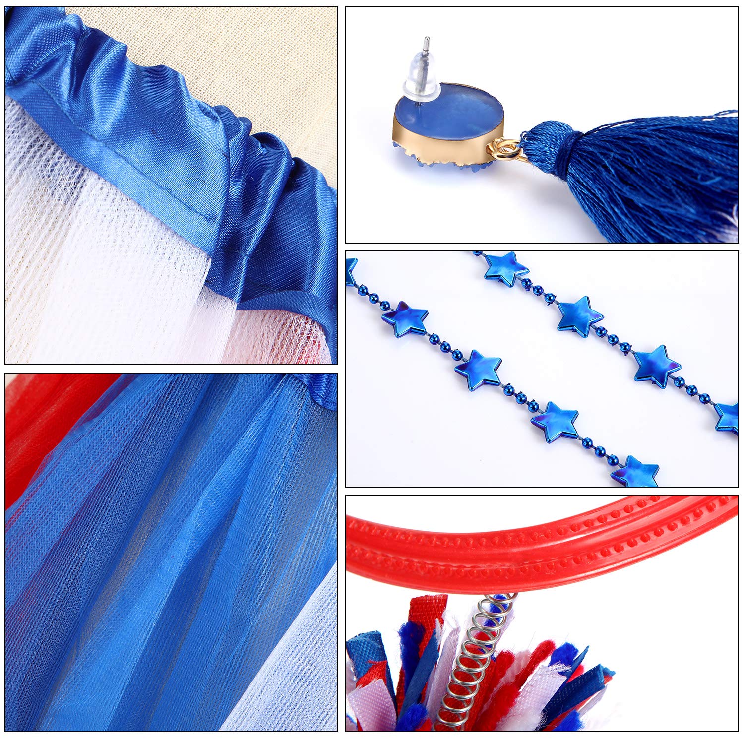 Hicarer 80s Women Tutu Set Pom Pom Headband Necklaces Earrings Red Blue White M