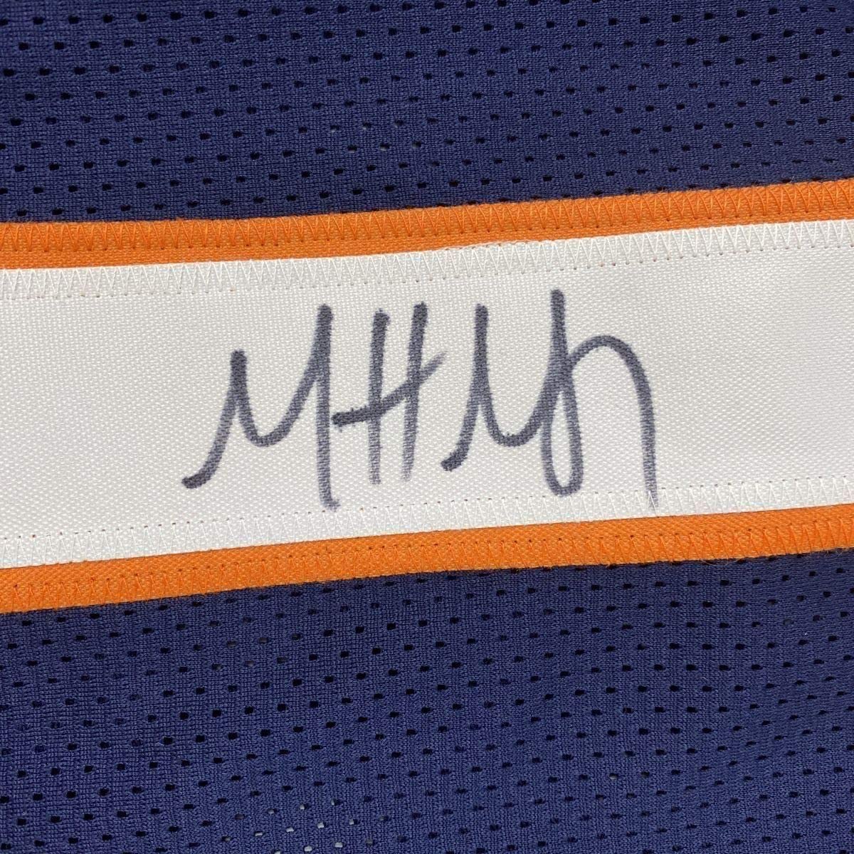 Framed Autographed/Signed Matt Nagy 35x39 Coach Chicago Blue Football Jersey Beckett BAS COA