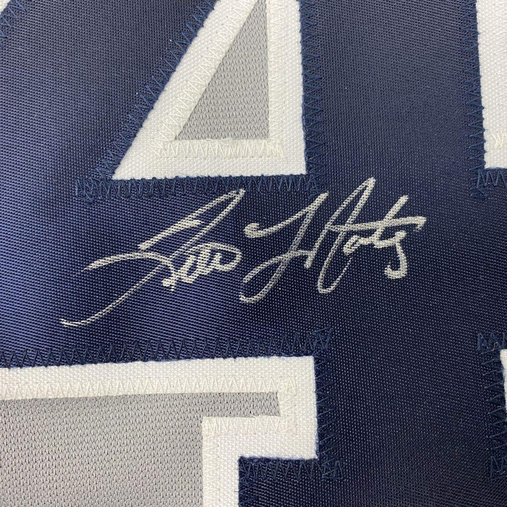 Framed Autographed/Signed Tino Martinez 35x39 New York Grey Baseball Jersey PSA/DNA COA