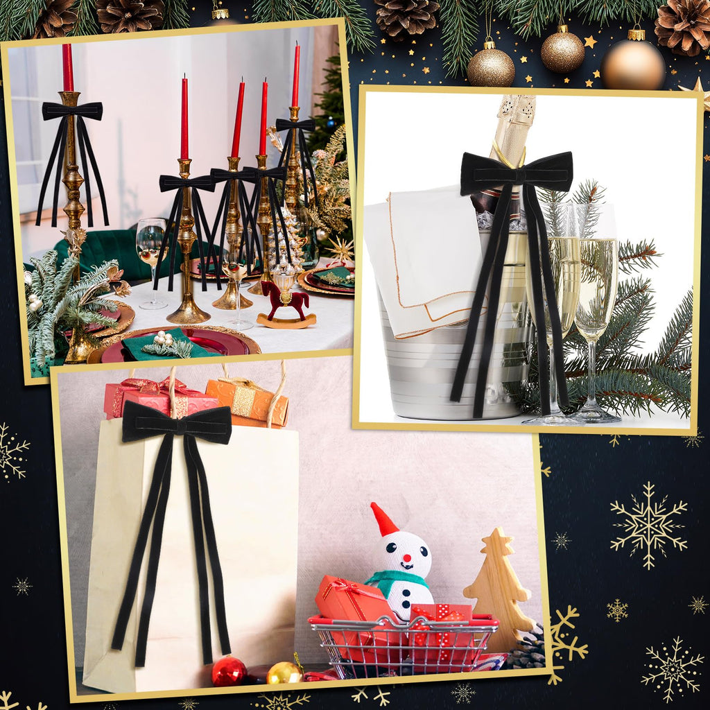 Simgoing Black Velvet Bows Christmas Ornaments 12 Pcs 10x4.5 Inch Rustic