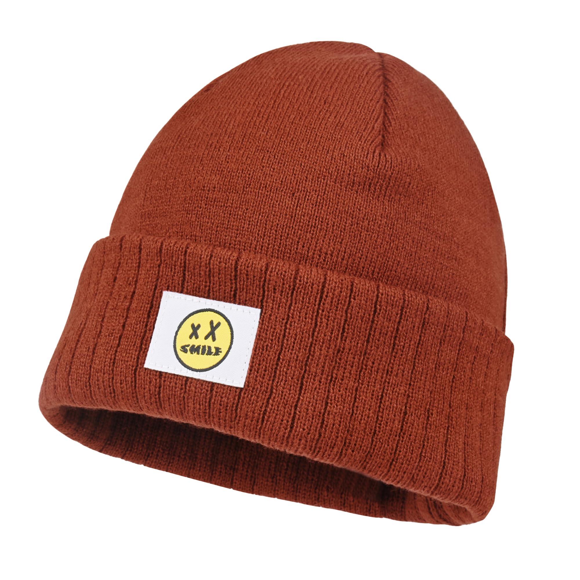 XMMAXFLOW Thick Knitted Winter Beanie Hat Cuffed Skull Cap Dark Orange