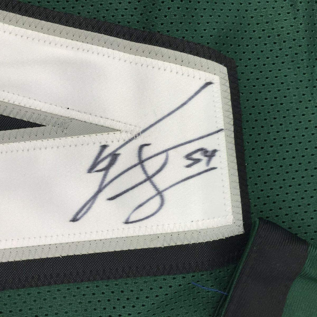 Framed Autographed/Signed Jeremiah Trotter 35x39 Philadelphia Green Football Jersey JSA COA
