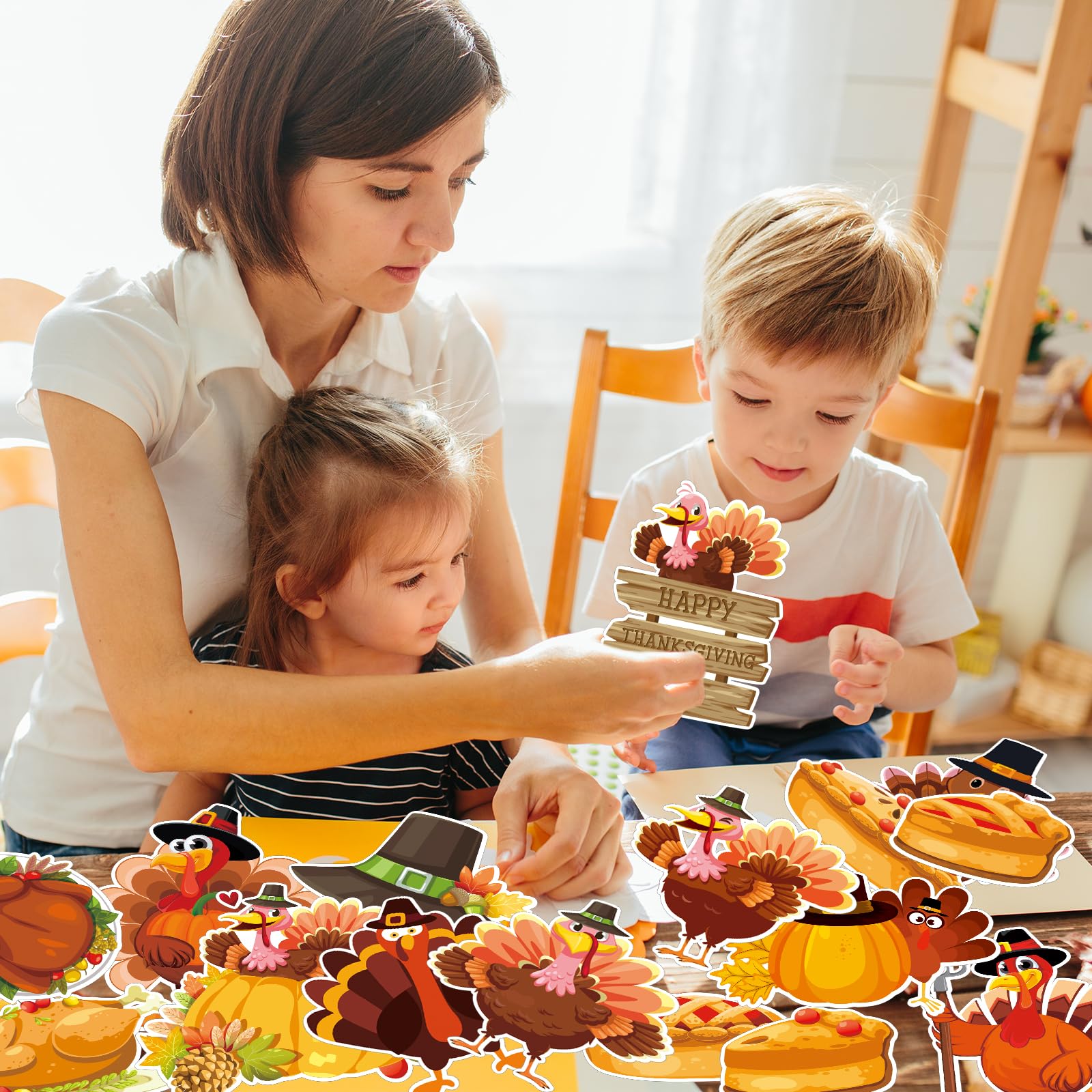 Whaline 45Pc Thanksgiving Turkey Hot Air Balloon Paper Cutouts Autumn Decor