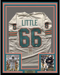 Framed Autographed/Signed Larry Little HOF 93  35x39 Miami Dolphins White Football Jersey JSA COA