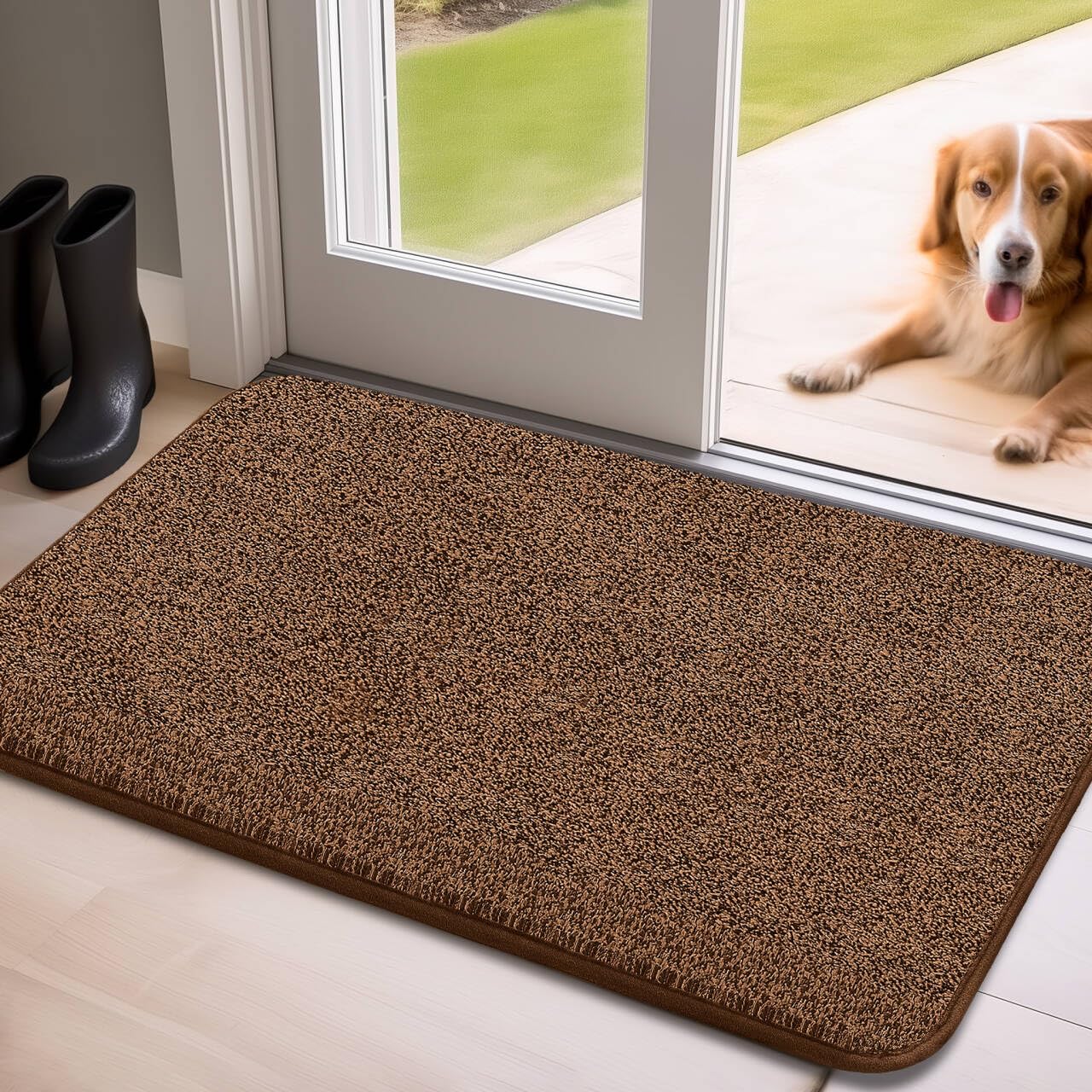 Mibao Front Door Mat Non-Slip Waterproof TPR Backing 31.5x47 Dark Brown