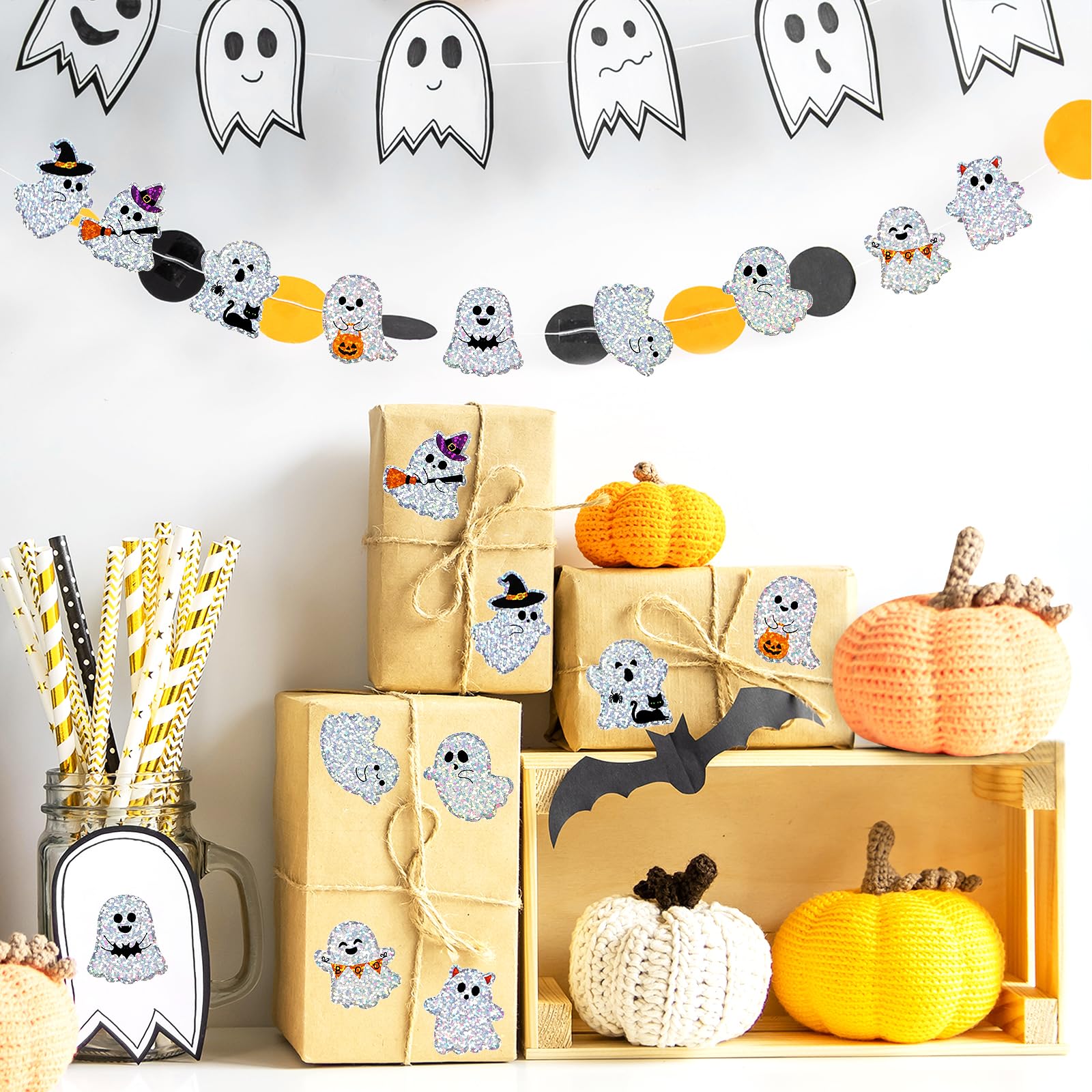 COCHIE Halloween J-O-Lantern Stickers 480pcs 1.5in Laser Ghost