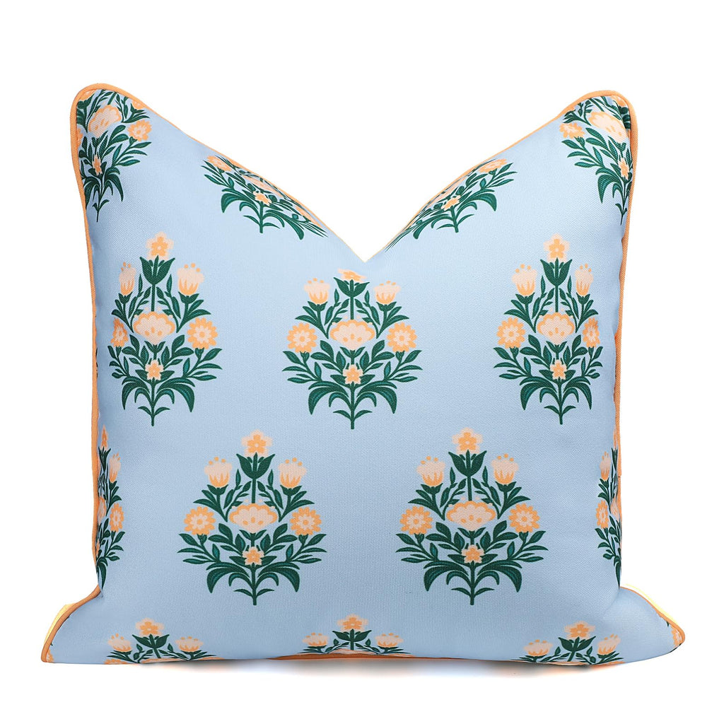 TIDEVERA Throw Pillow Cover Water Repellent Baby Blue Orange Floral 18x18