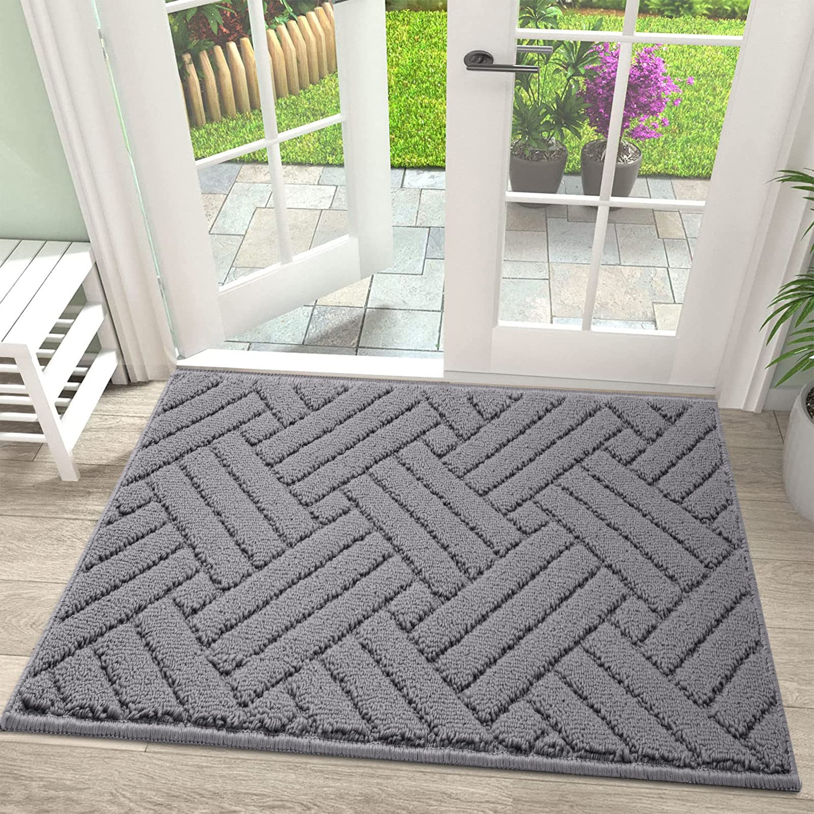 JEEDOVIA Indoor Door Mat Non-Slip Rubber Backing Grey 20x31.5