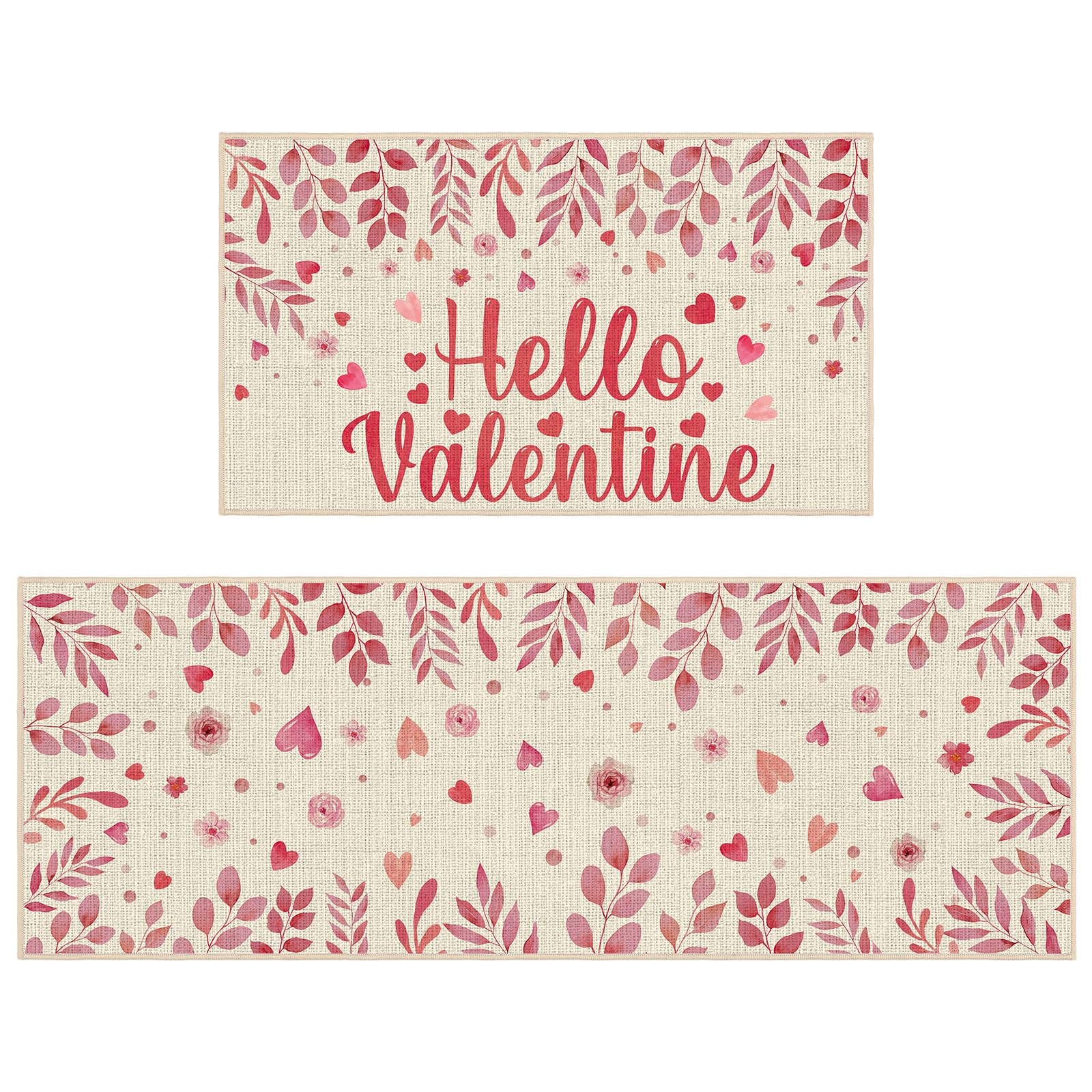 Pickmesh Valentine Kitchen Mats 2 Pc Non-Slip Love Heart Pink 17x29 & 17x47