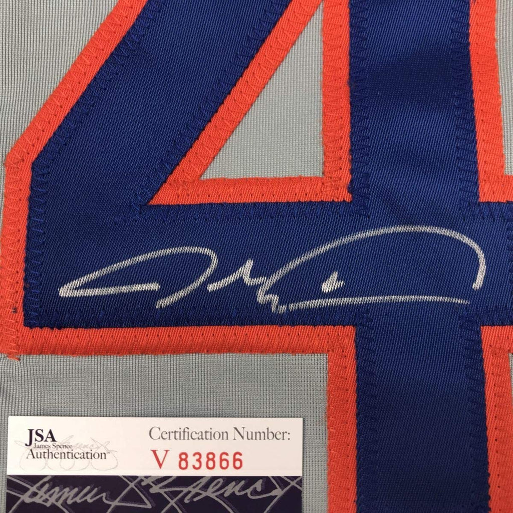 Framed Autographed/Signed Jacob DeGrom 35x39 New York NY Grey Baseball Jersey JSA COA